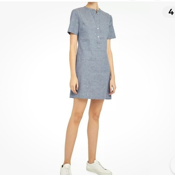 Theory Chambray Short Sleeve Trapeze Stretch Linen Blend Dress Size P(XS) - Picture 1 of 9